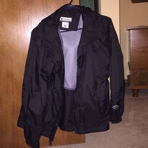 Black waterproof Columbia Zip front rain jacket